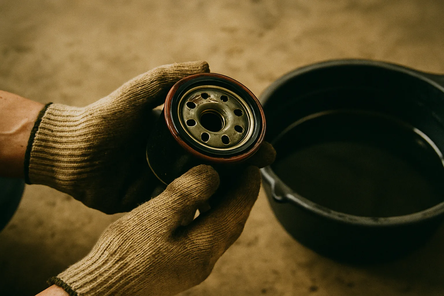 Oil filter and maintenance work in progress